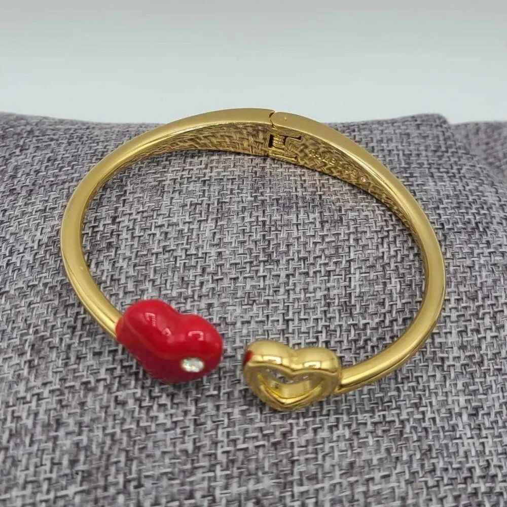 Talbots Red Enamel Hinged Gold Tone Heart Bracelet NWOT!